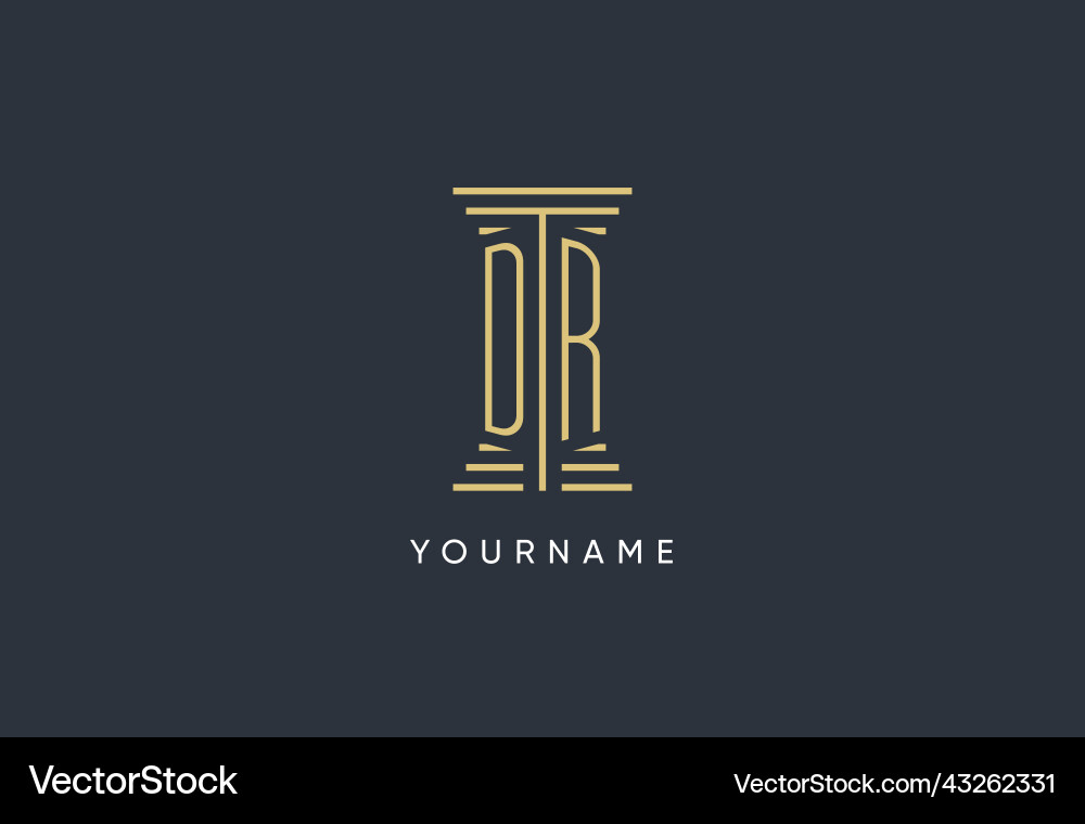 Dr initial monogram with pillar shape logo design Vector Image