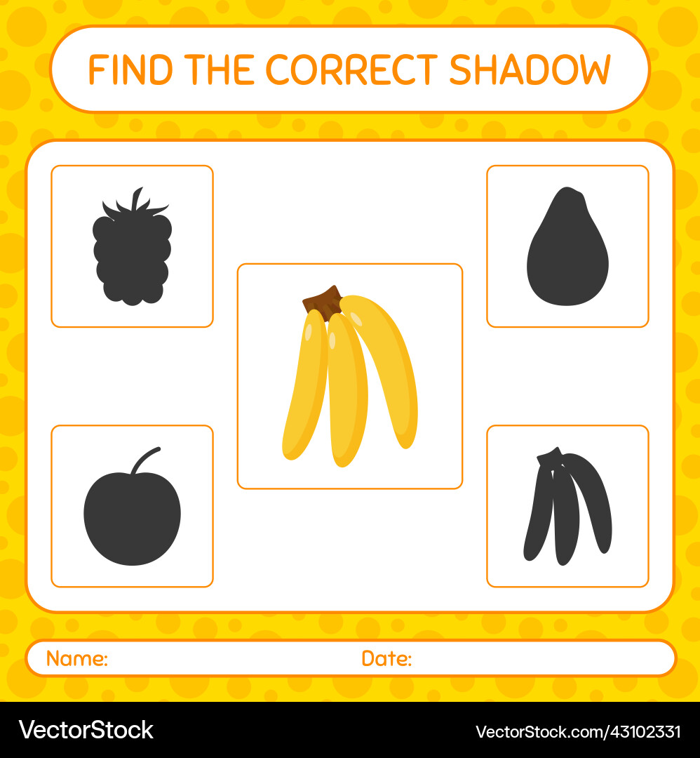 Find the correct shadows game with banana Find the correct shadows game with banana vector image