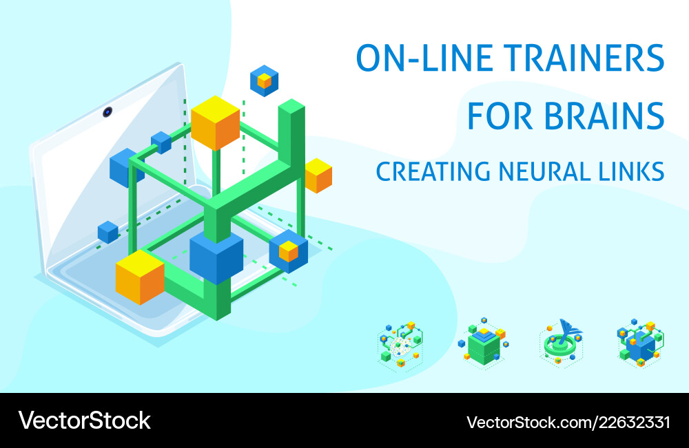 Isometric brain development concept creating neur Isometric brain development concept creating neur vector image
