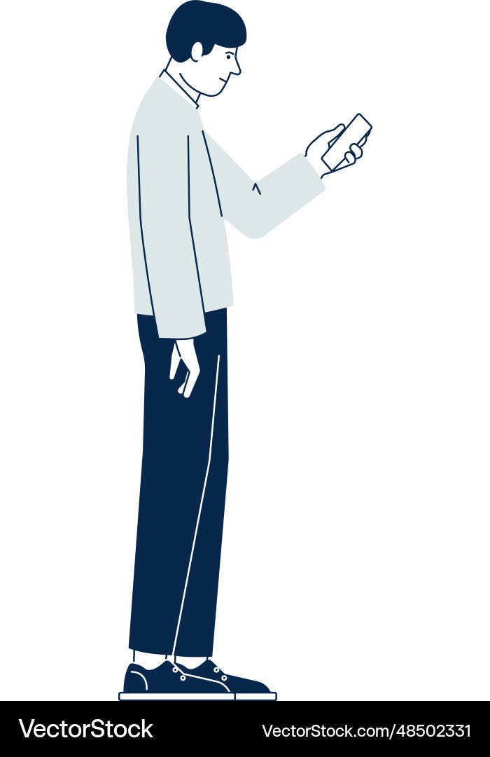 Man looking at phone screen mobile device user Man looking at phone screen mobile device user vector image
