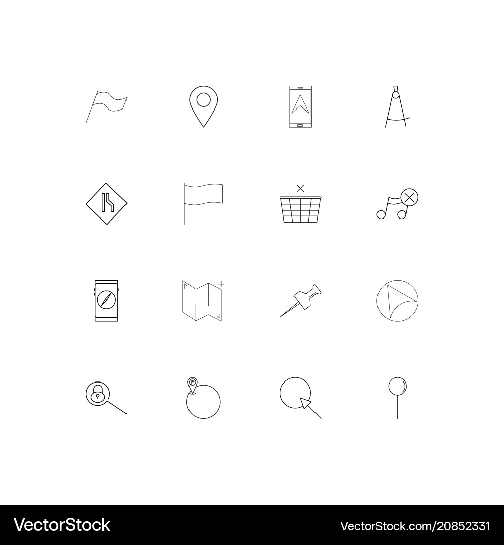 Maps and navigation linear thin icons set vector image