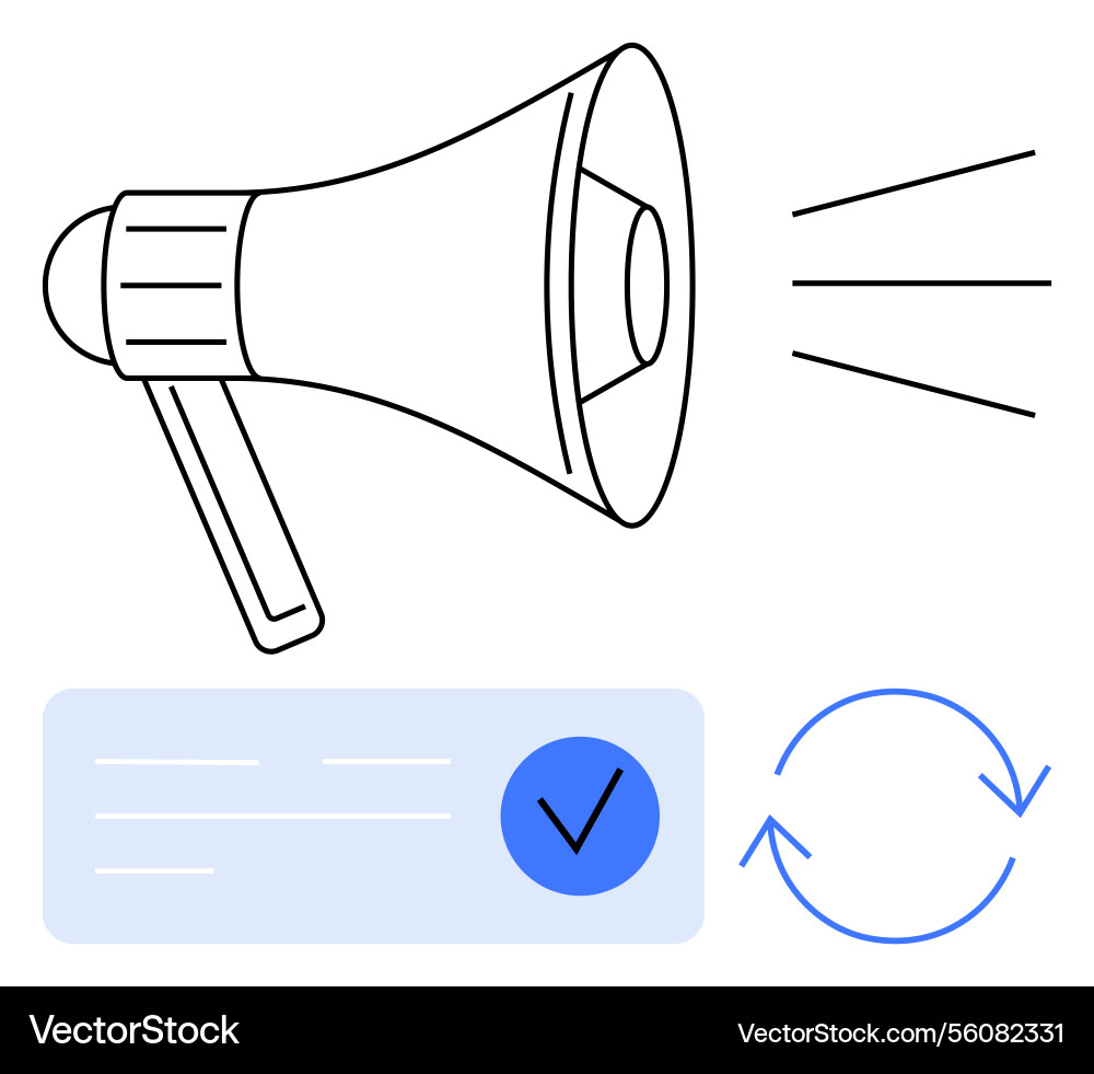 Megaphone with checkmark and refresh icons Megaphone with checkmark and refresh icons vector image