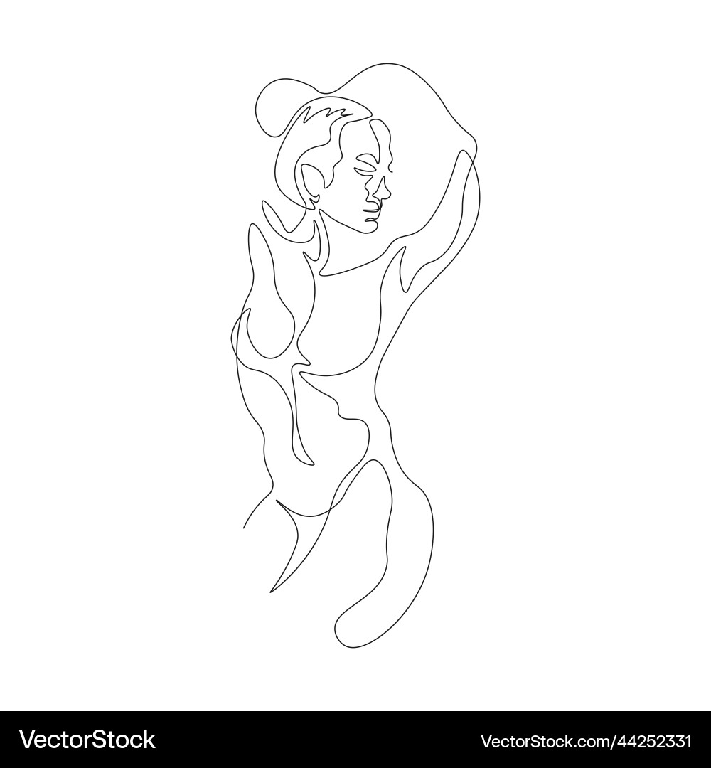 One line art drawing posing beautiful girl hand vector image