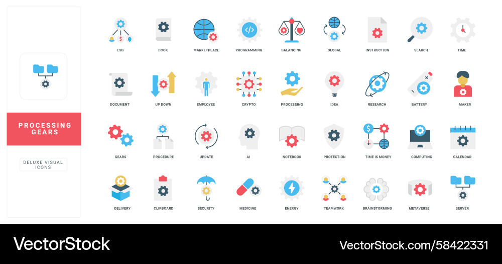 Processing Gears Workflow Icons Vector Image