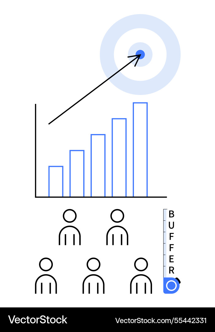 Project management elements with bar chart growth Project management elements with bar chart growth vector image