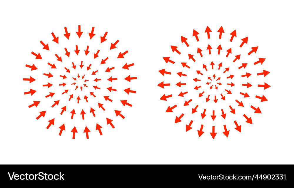 Red concentric arrows pointing to center Red concentric arrows pointing to center vector image