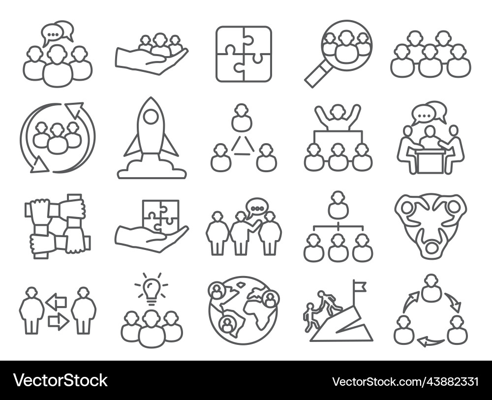 Set of team work line icons contains Set of team work line icons contains Vector Image