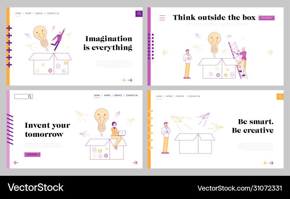 Think outside landing page template set tiny Think outside landing page template set tiny Vector Image