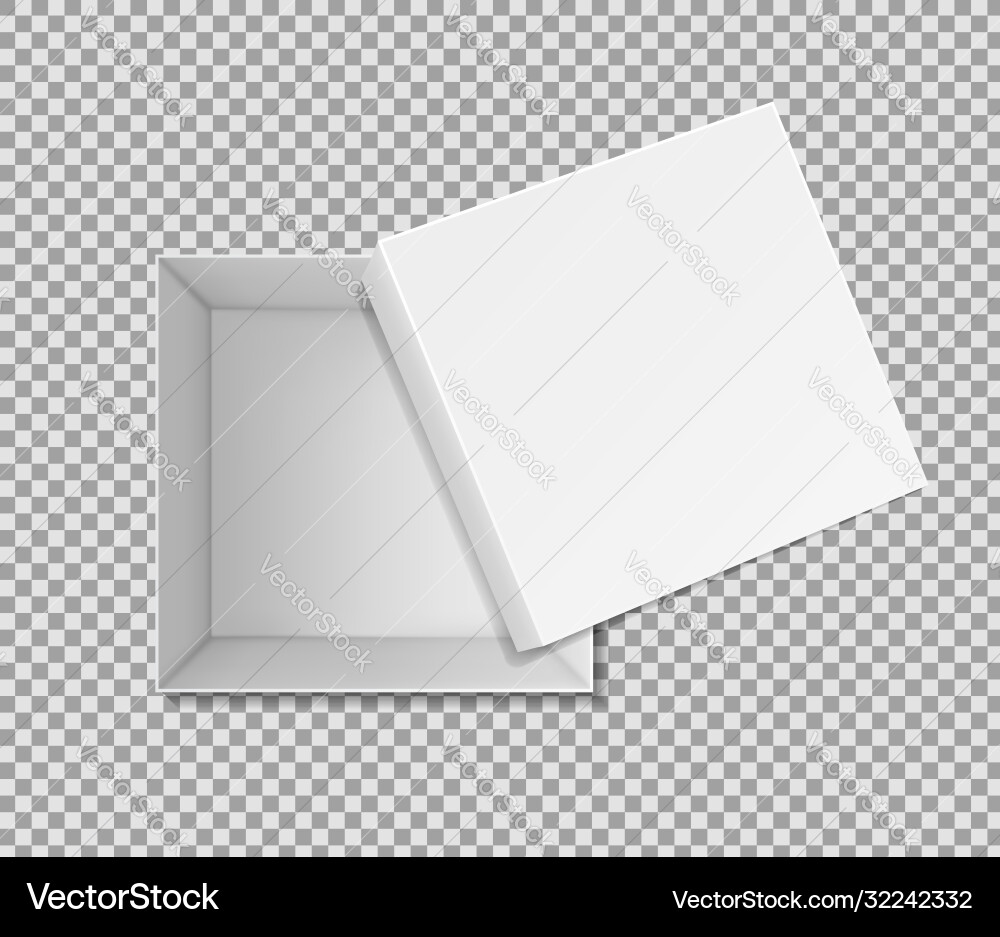 3d white box mockup with top inside view open 3d white box mockup with top inside view open Vector Image