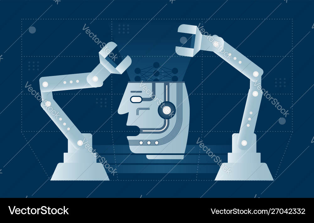 Ai production automated process with head Ai production automated process with head vector image