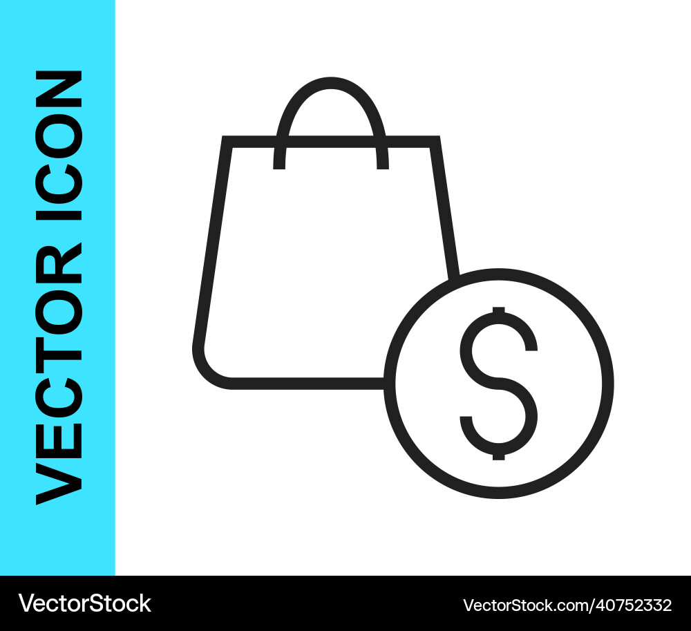 Black line shopping bag and dollar icon isolated Black line shopping bag and dollar icon isolated vector image