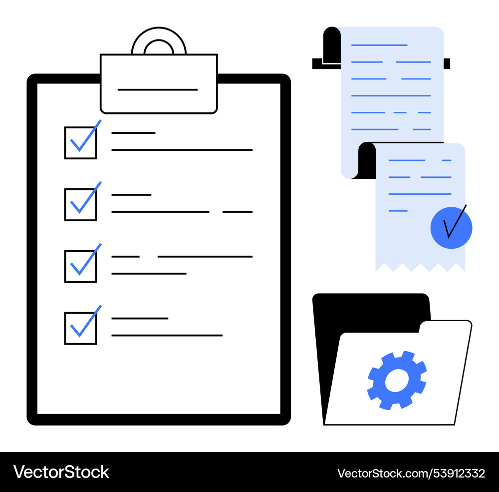 Checkliste mit Quitten und Dateiordner für die Aufgabe Checkliste mit Quitten und Dateiordner für die Aufgabe vektorbild