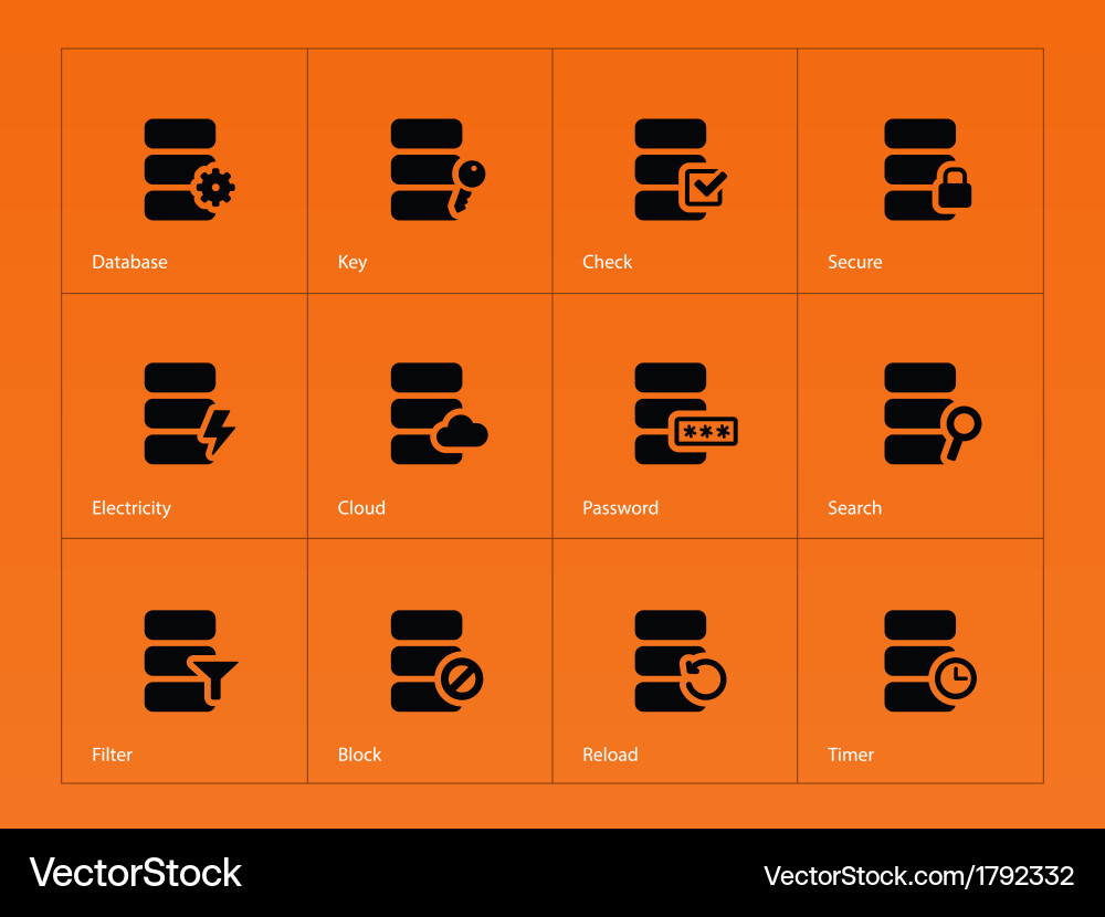 Database icons on orange background vector image