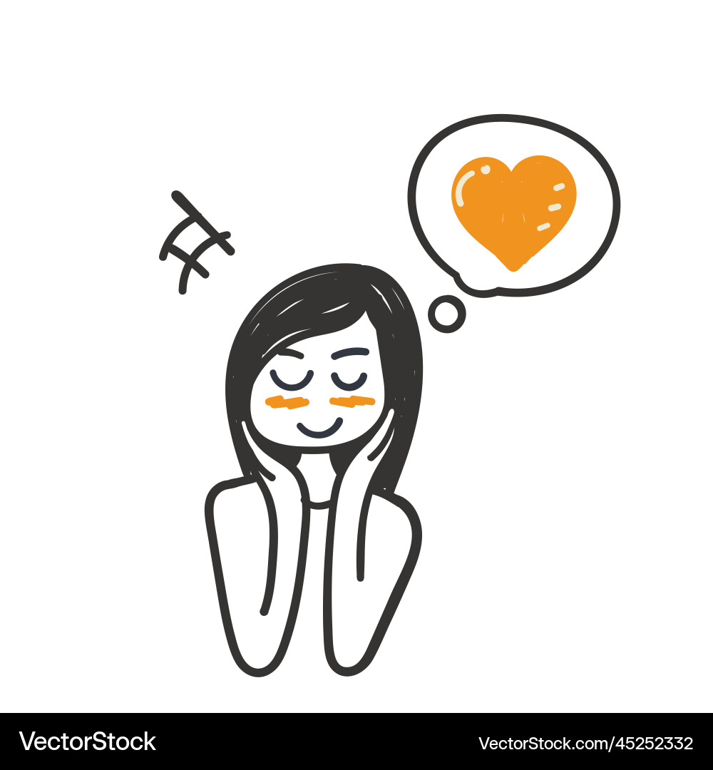 Hand drawn doodle a happy and blushing woman Hand drawn doodle a happy and blushing woman vector image