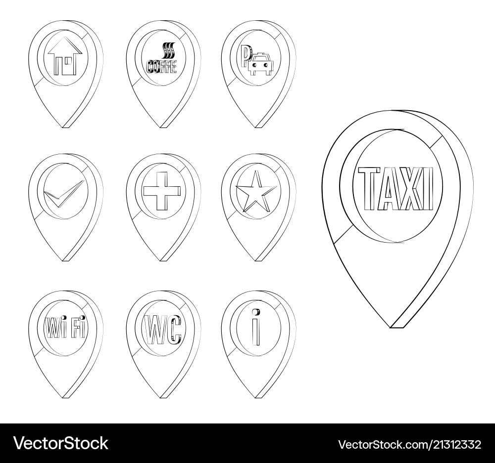 Map marker set markers to identify a location Map marker set markers to identify a location vector image