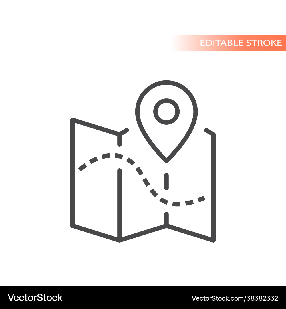 Map with dashed line path and location pin Vector Image
