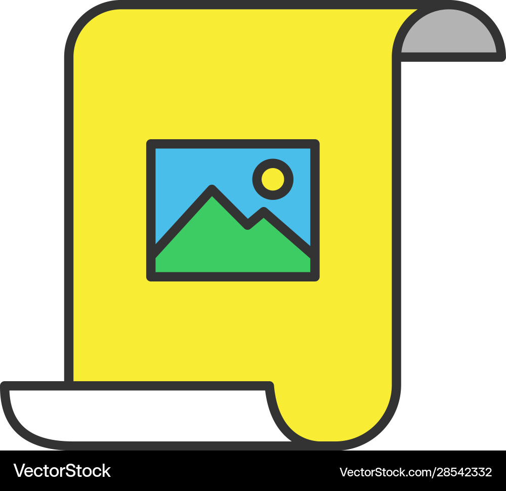 Paper scroll with image color icon Paper scroll with image color icon vector image