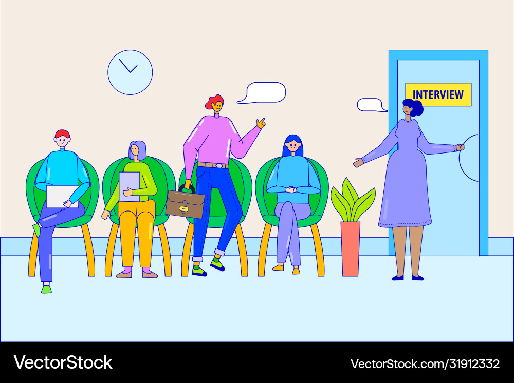 Queue at job interview office design Queue at job interview office design vector image