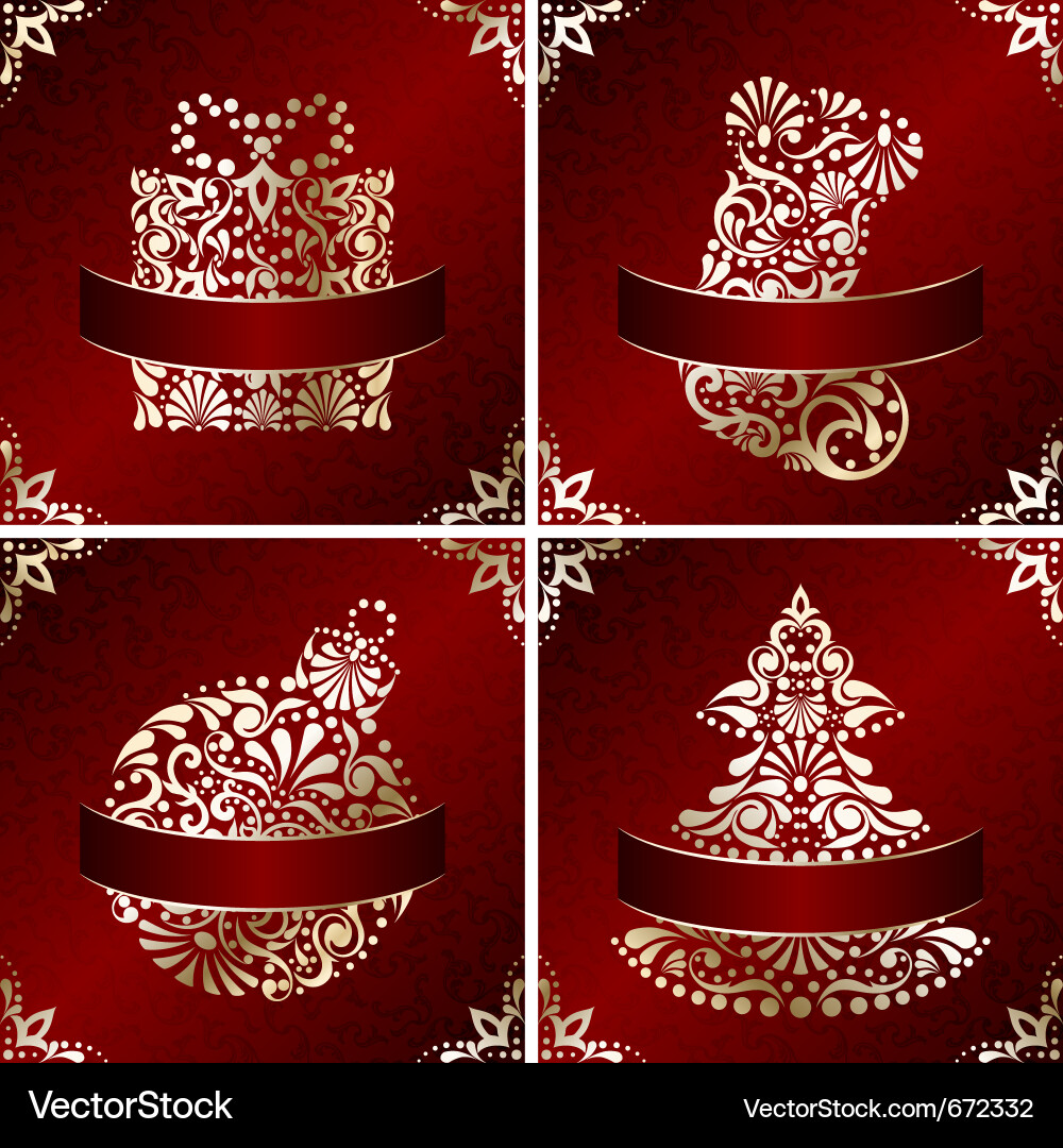 Red and Gold Christmas Ornament Cards Vector Image