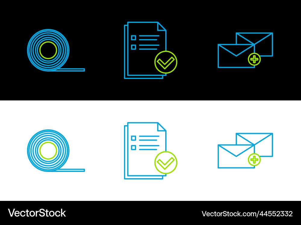 Set line envelope scotch and document check Set line envelope scotch and document check vector image