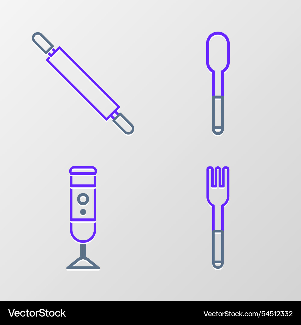 Set line fork blender spoon and rolling pin icon Vector Image