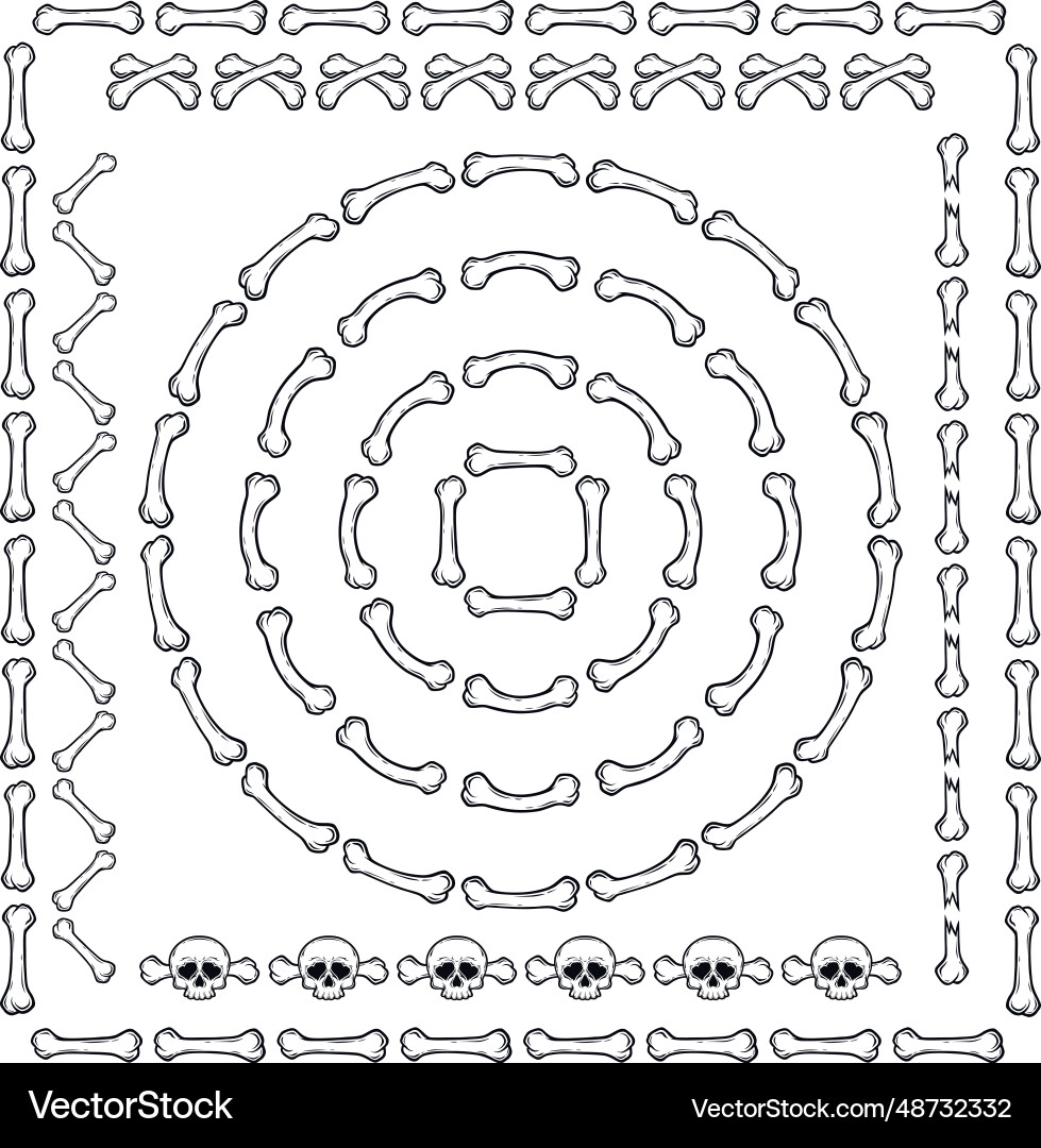 Stylized set of skeleton bone frames and borders Stylized set of skeleton bone frames and borders Vector Image