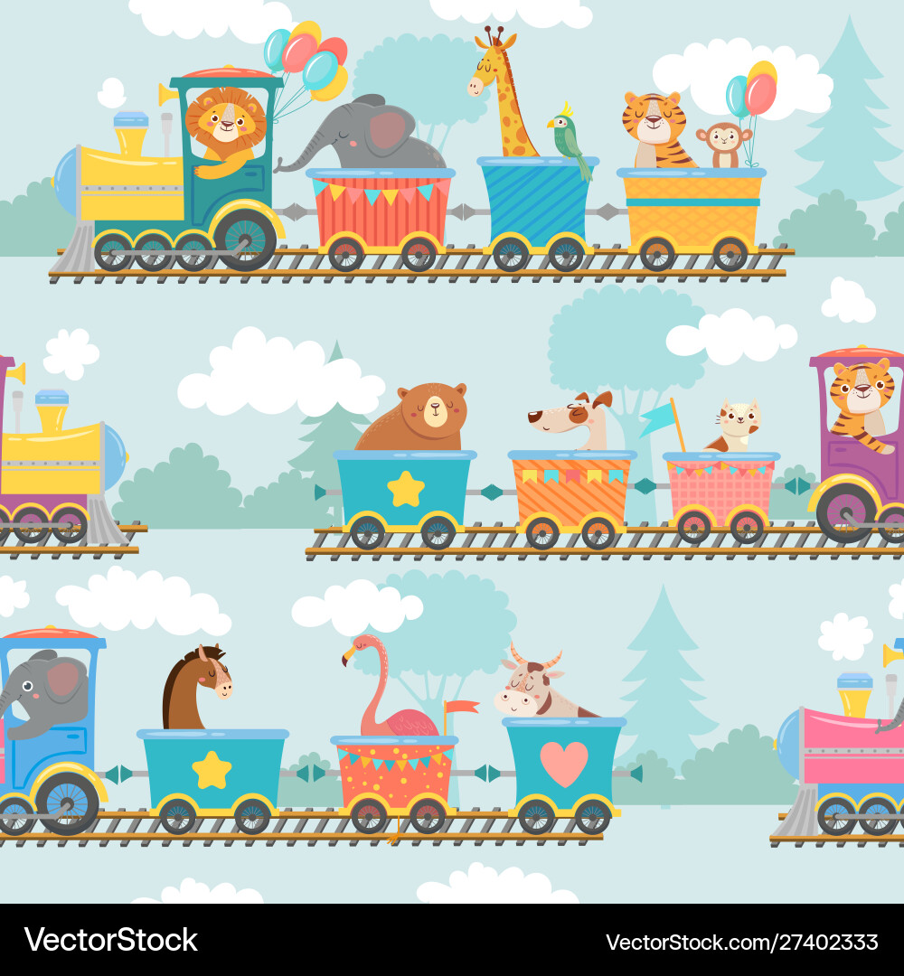 Animal Train Pattern - Kids Wallpaper vector image