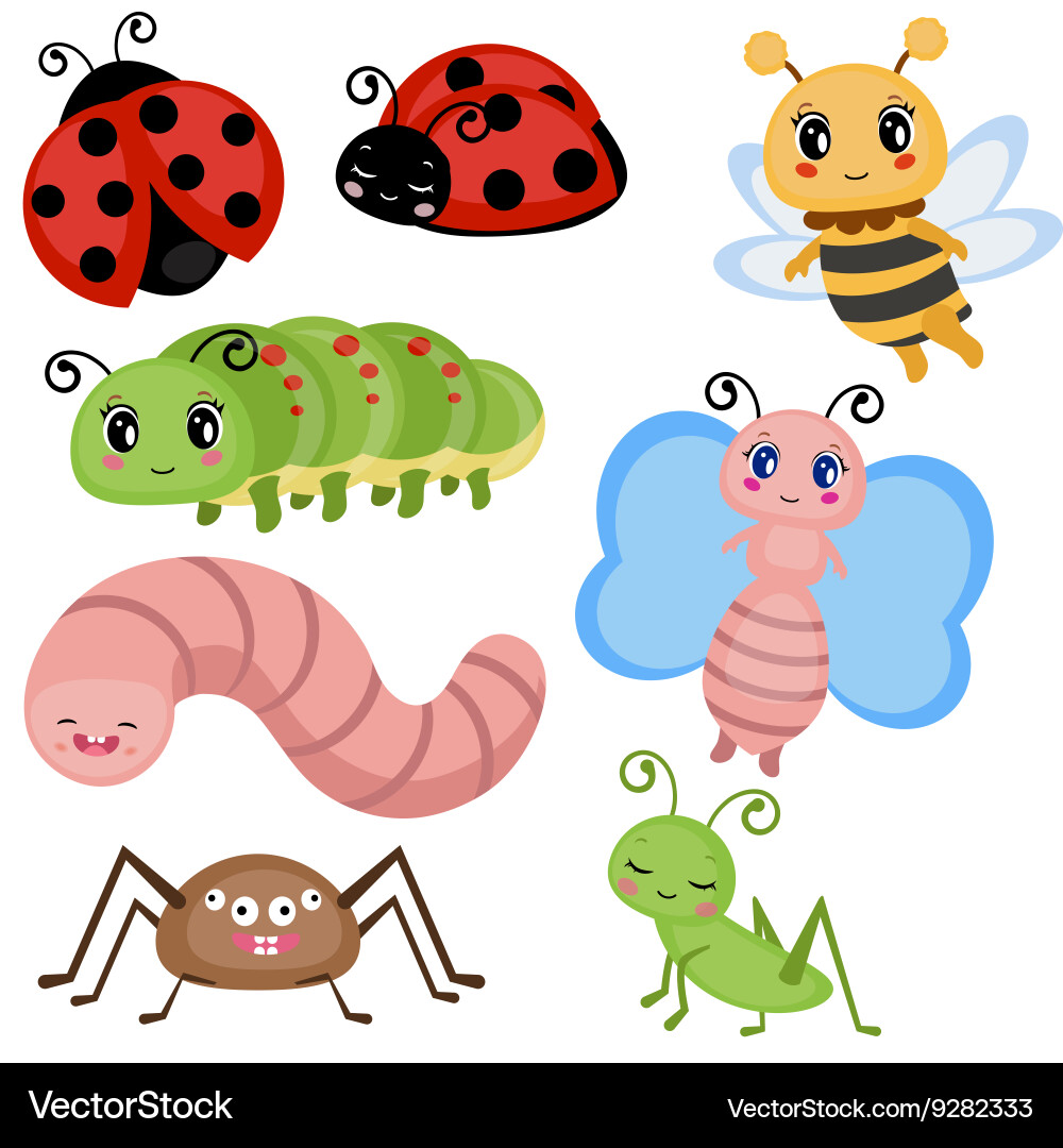 Cute Insect Cartoon Set Royalty Free Vector Image