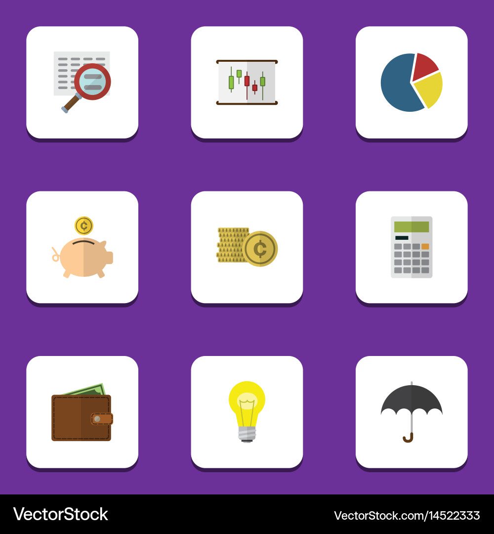 Flat exchequer set of parasol calculate billfold Vector Image
