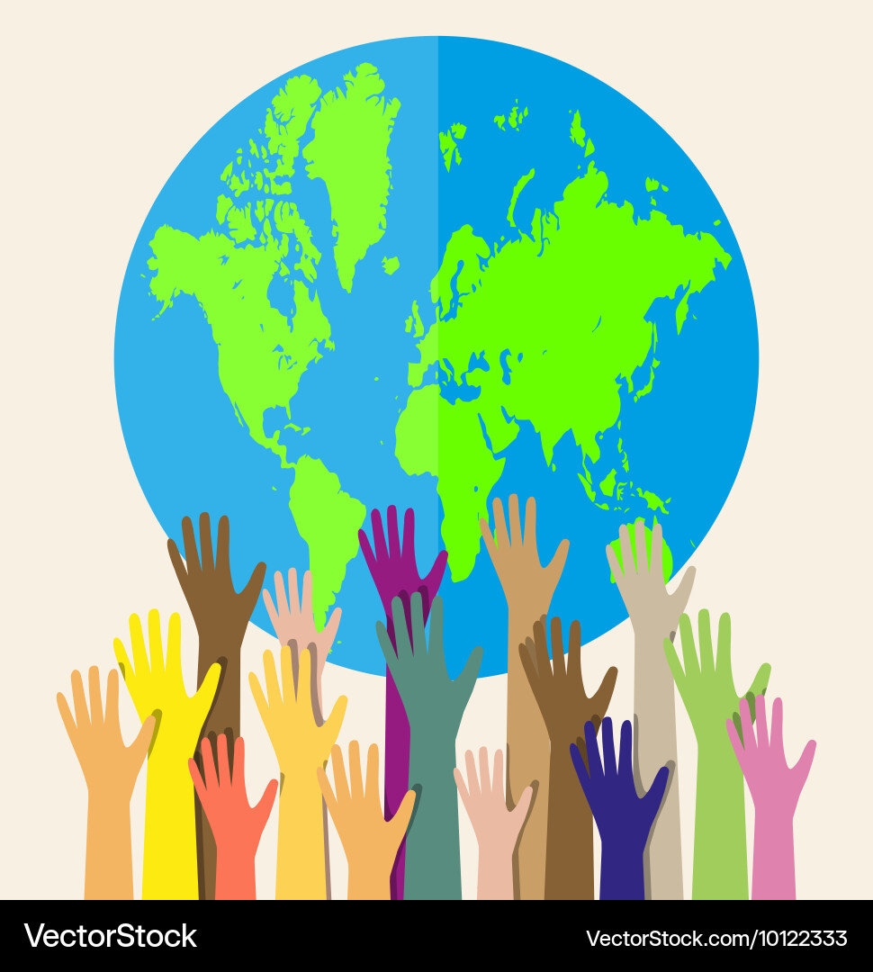 Hands of different colors and globe vector image