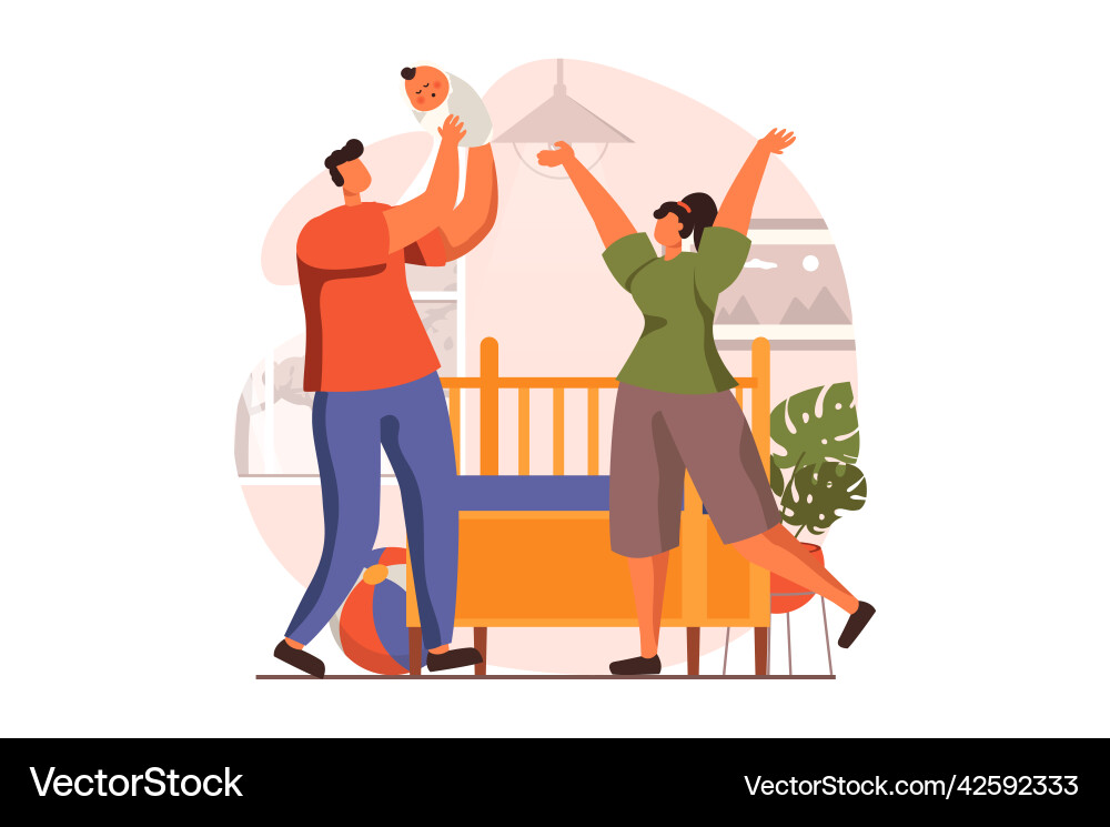Newborn child in young family web concept flat Newborn child in young family web concept flat vector image