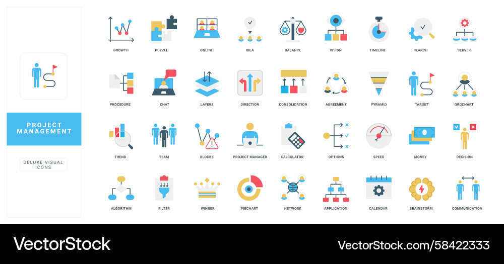 Project Management Icons - Workflow & Teamwork Vector Image