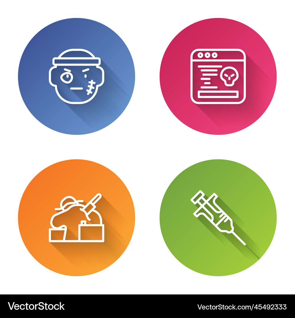 Set line bandit system bug murder and syringe Set line bandit system bug murder and syringe vector image