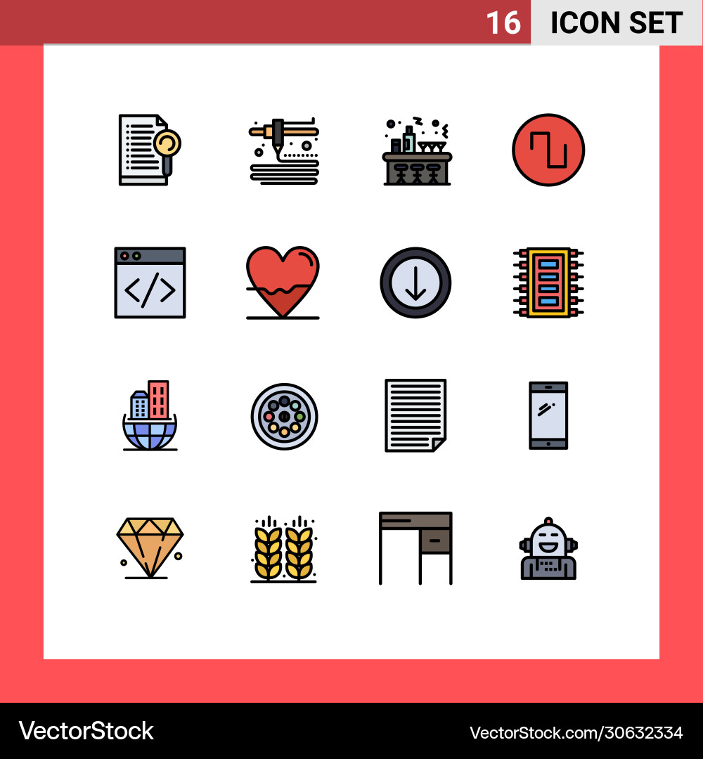 16 universal flat color filled lines set for web vector image