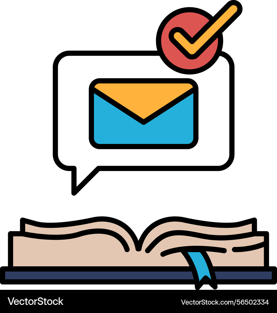 A book with check mark on it and an envelope A book with check mark on it and an envelope vector image
