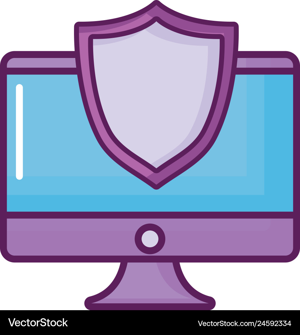 Computer with security shield vector image