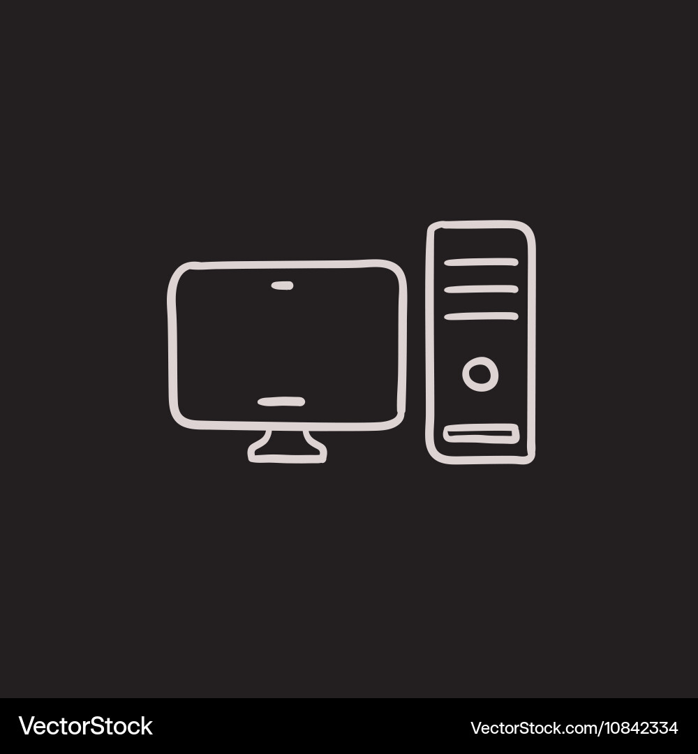 Cpu and monitor sketch icon vector image