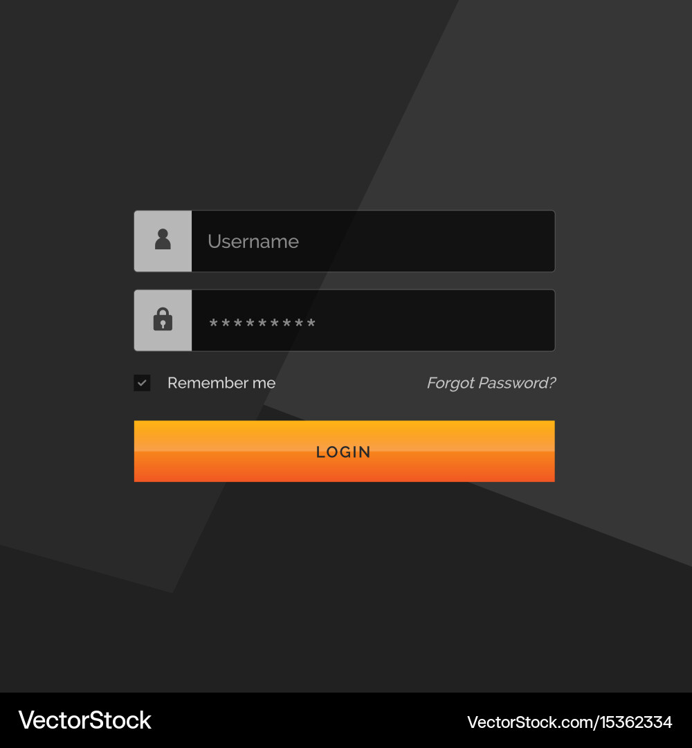 Dark login form template design with username vector image