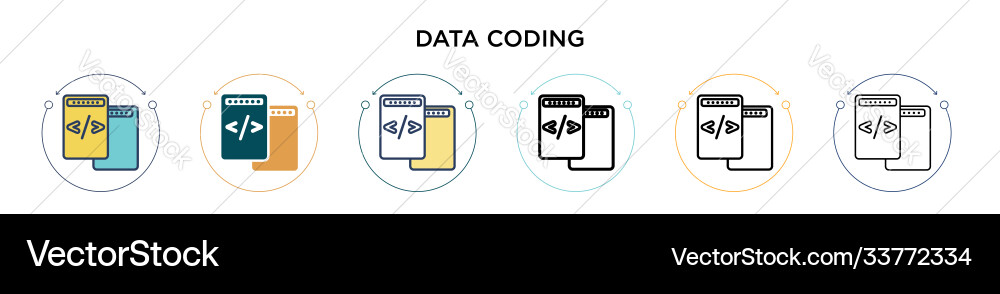 Data coding icon in filled thin line outline vector image