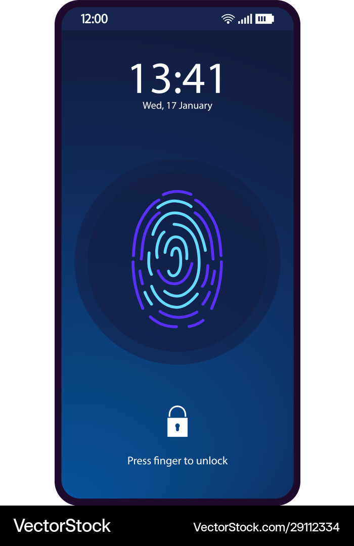 Fingerprint lock app smartphone interface template Fingerprint lock app smartphone interface template Vector Image
