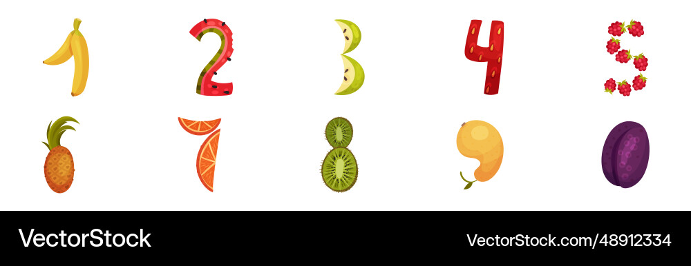 Fruit numbers and numeral for counting set Fruit numbers and numeral for counting set vector image