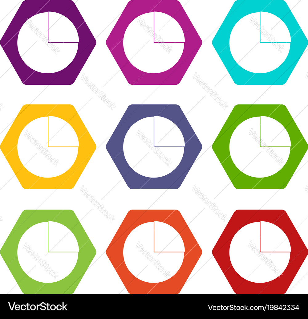 Graphs chart statistic icon set color hexahedron vector image
