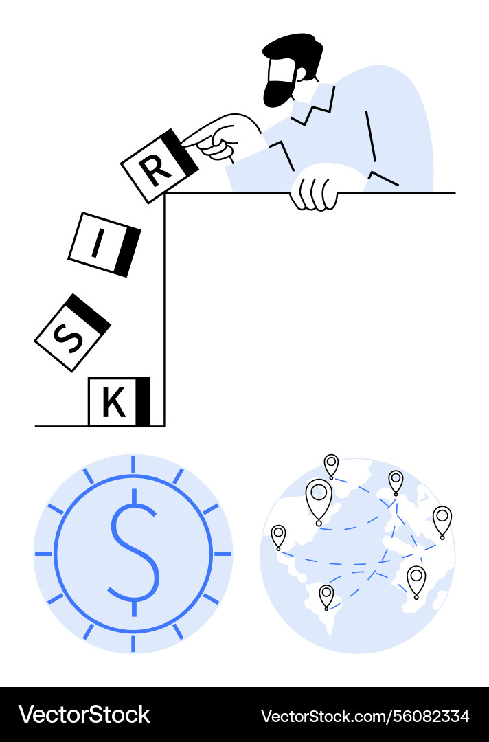 Man strategizing risk management with global Man strategizing risk management with global vector image
