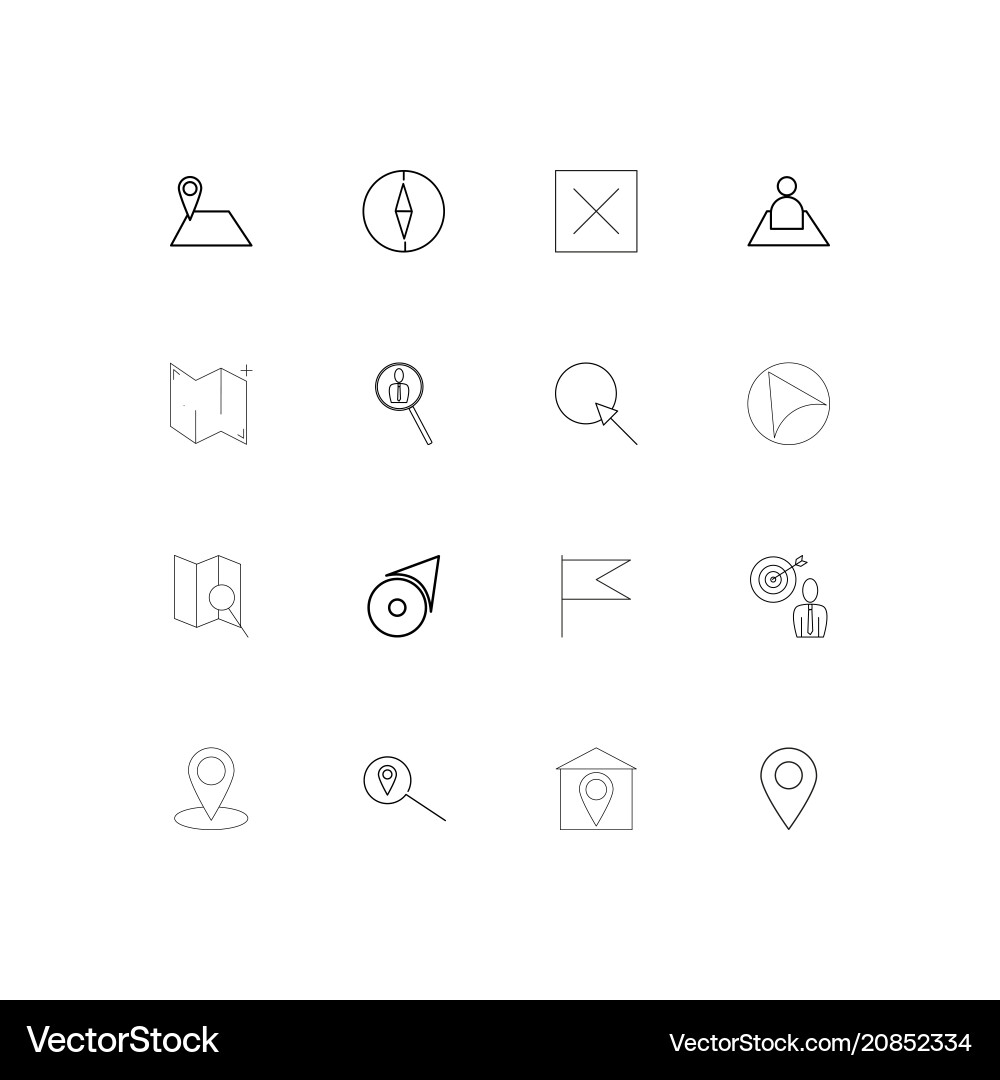 Maps and navigation linear thin icons set vector image