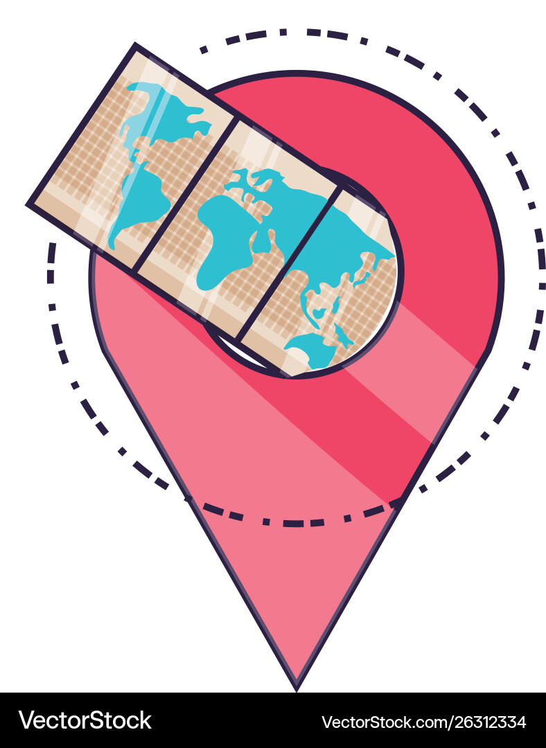 Paper map travel guide with pin location vector image