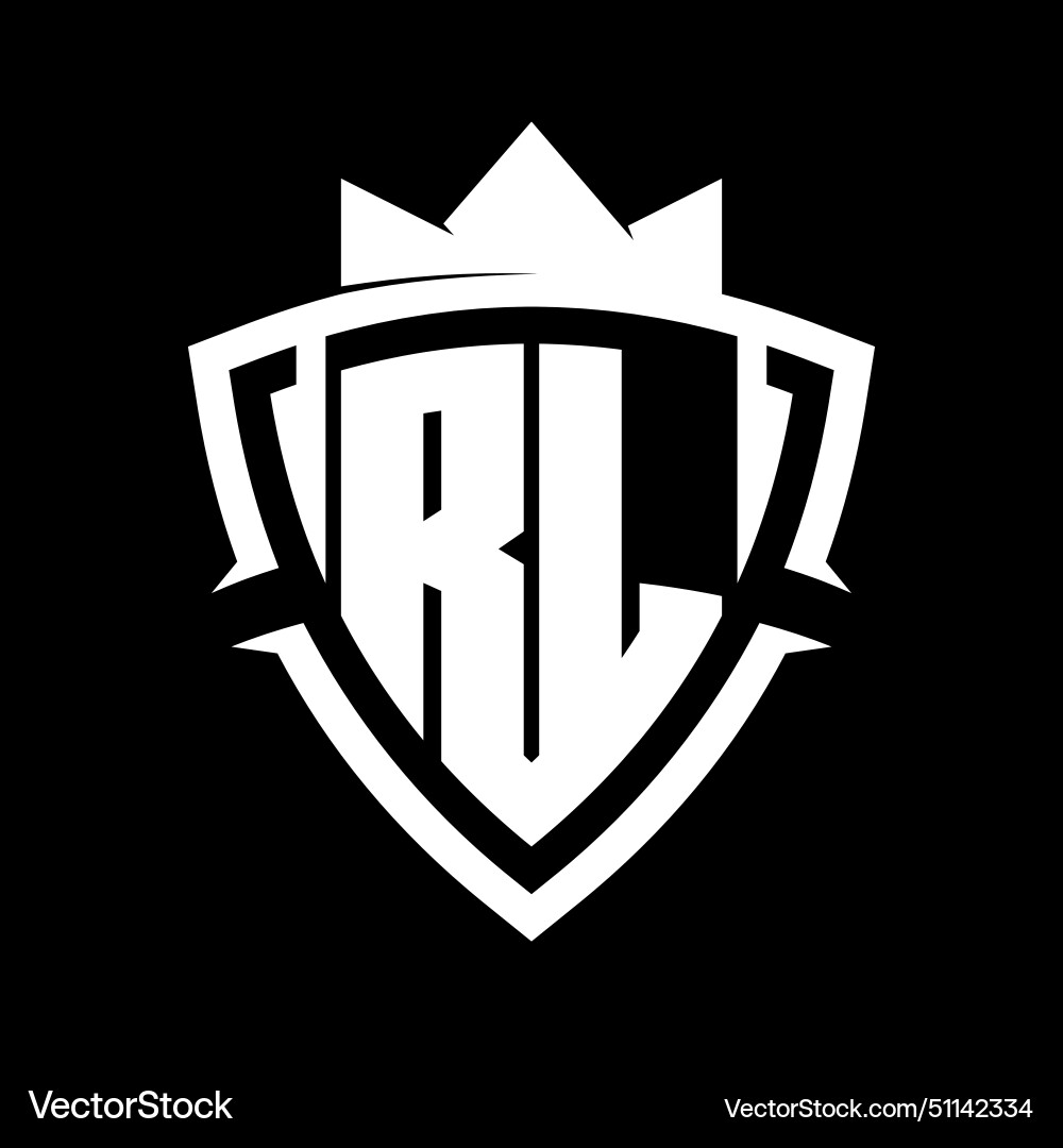 Rl letter monogram with triangle curve shield Rl letter monogram with triangle curve shield Vector Image