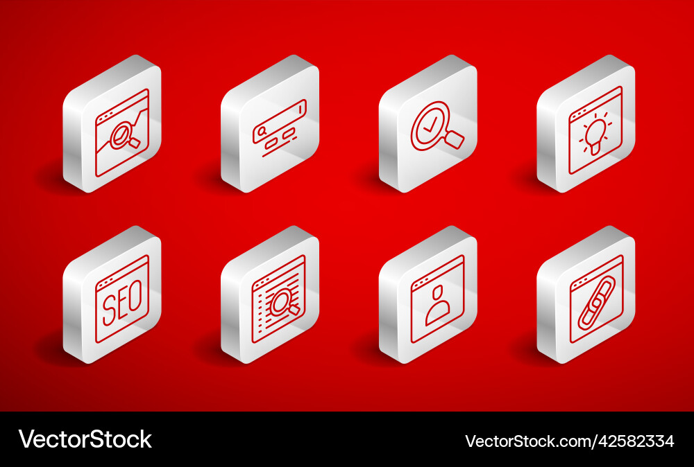 Set line browser window search engine magnifying Set line browser window search engine magnifying vector image