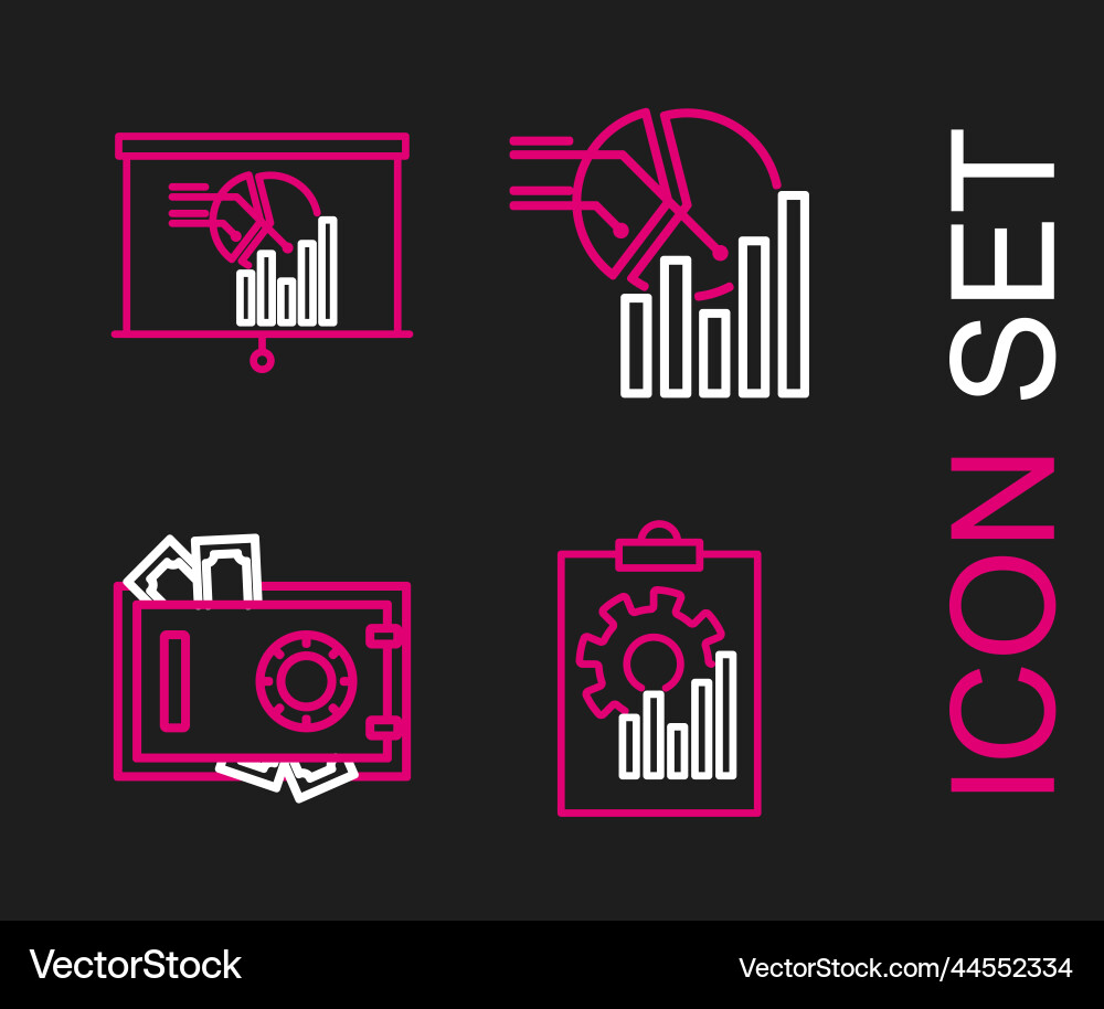 Set line clipboard with graph chart safe vector image