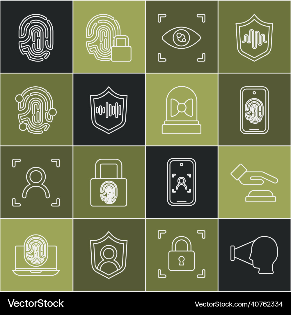 Set line face recognition palm print mobile Set line face recognition palm print mobile vector image