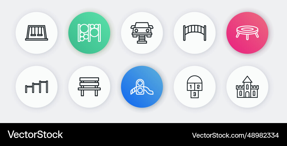 Set line slide playground jumping trampoline vector image